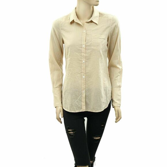 Nili Lotan Cotton Voile NL Buttondown Formal Shirt Top Nude Long Sleeve S 272994